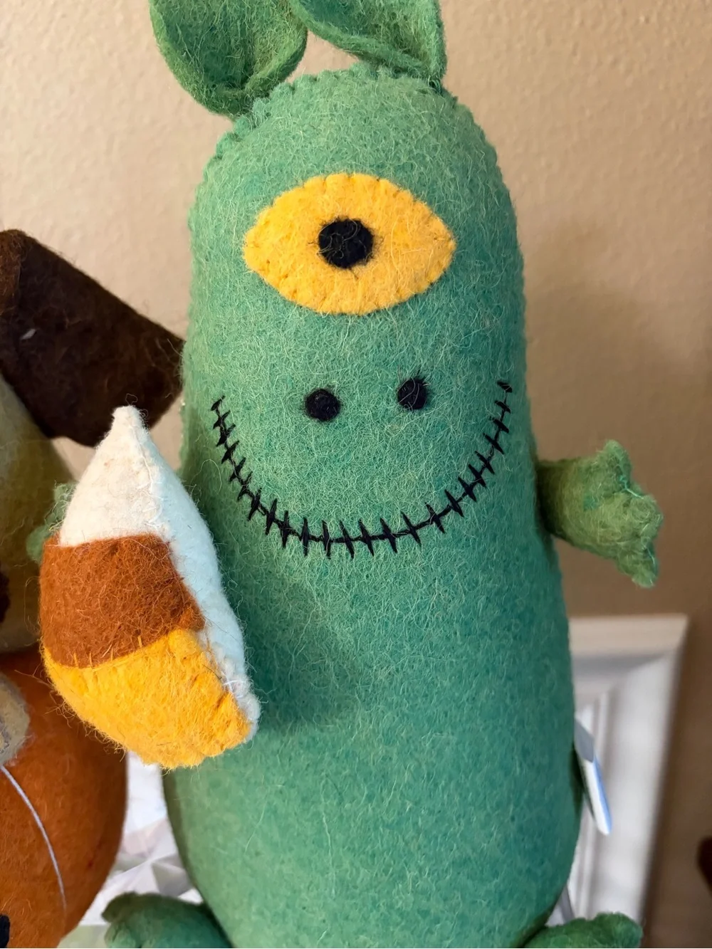 Wool Weighted Halloween Decor Pug Pumpkin Pup & Green Candy Corn Monster